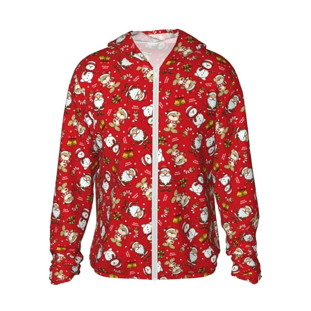 Balery Christmas Santa Cartoon Snowman A Sudadera ligera de manga larga con capucha y protección solar UPF 50+ para hombre y mujer, ideal para pesca y running-3X-Large