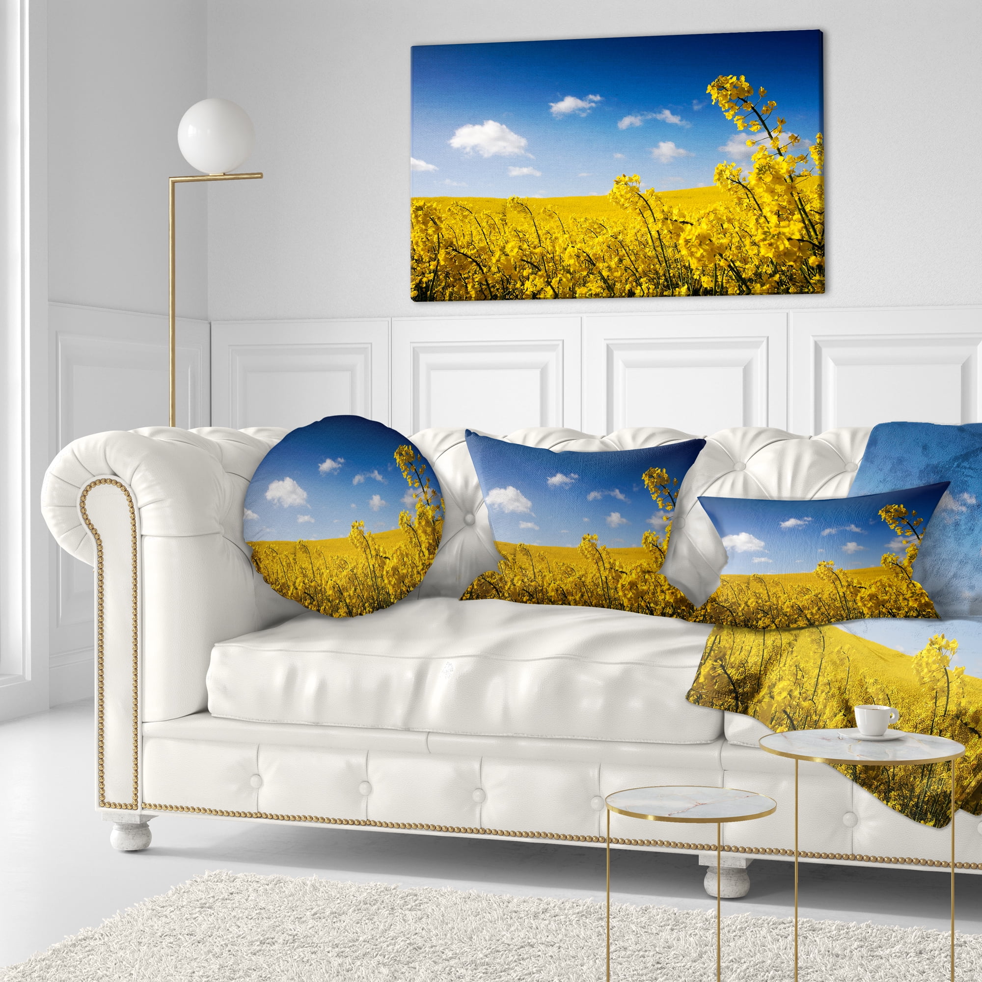 Designart Yellow Canola Field - Landscape Photography Throw Pillow - 12x20