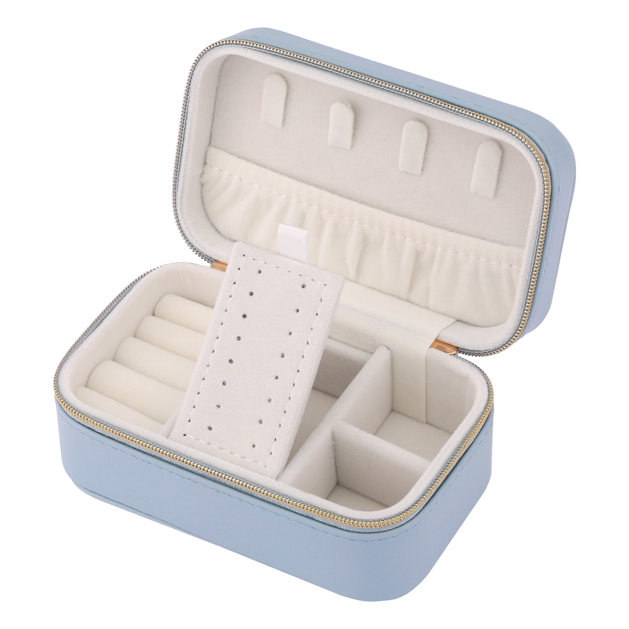 Unique Bargains Portable PU Leather Jewelry Box Mini Organizer Blue