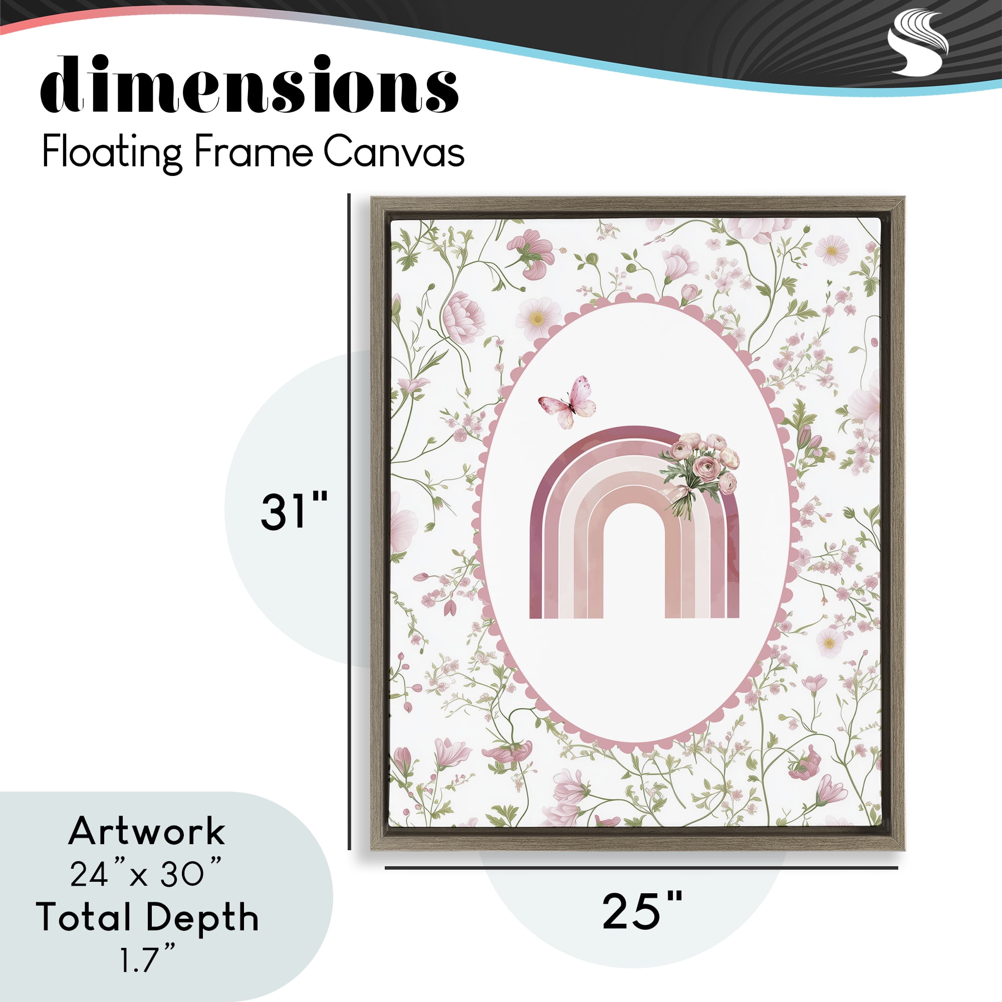 Delicate Florals & Rainbow Brown Framed Floater Canvas Wall Art, design by Christine Simpson Art
