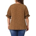 thumbnail image 3 of Agnes Orinda Women's Plus Size Blouses Pin Dots V Neck Ruffle Short Sleeve Spring Summer Boho Tops 1X Brown, 3 of 6