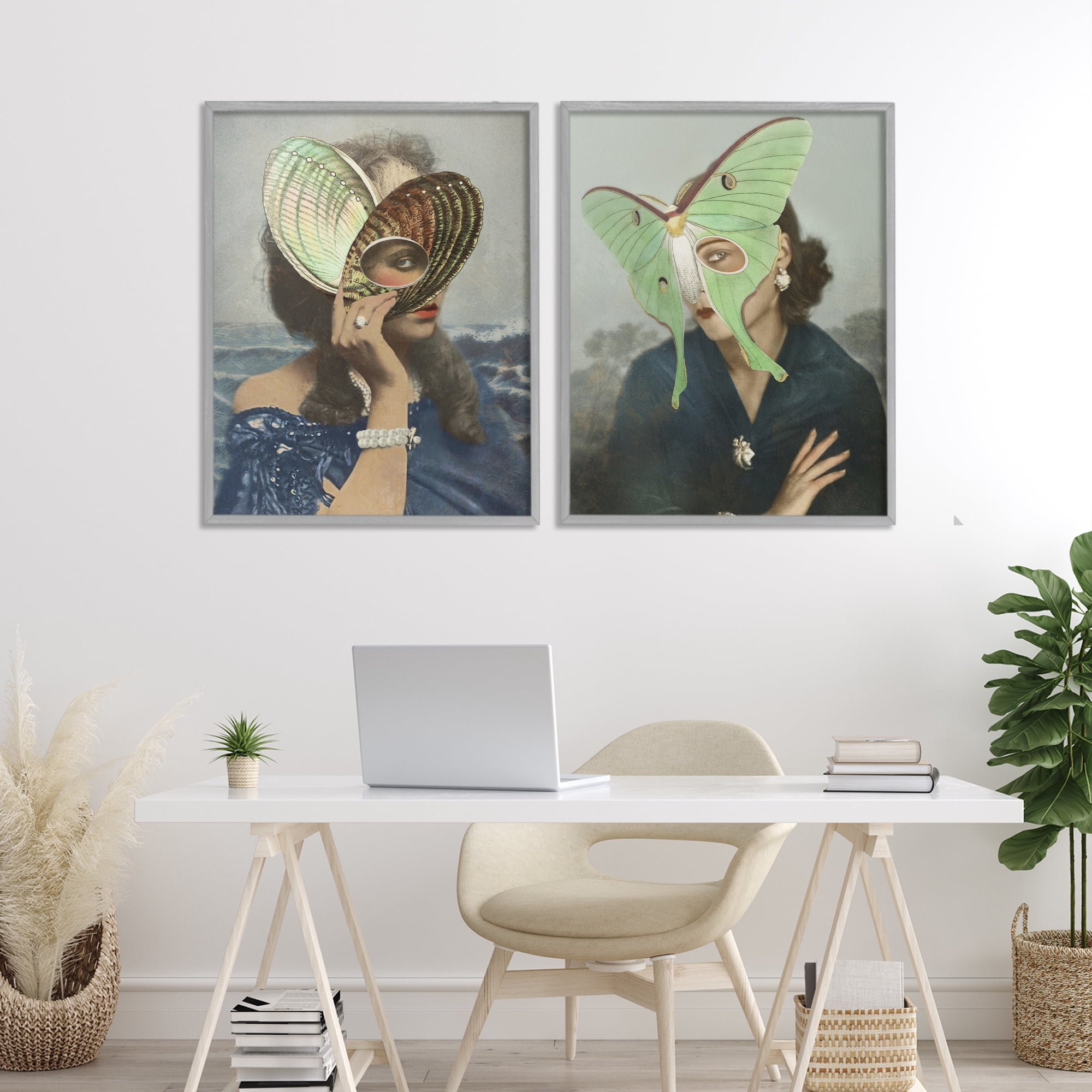 Stupell Industries Naturalist Women Portraits 2 Piece Gray Framed Giclee Art Set, design by Victoria Barnes