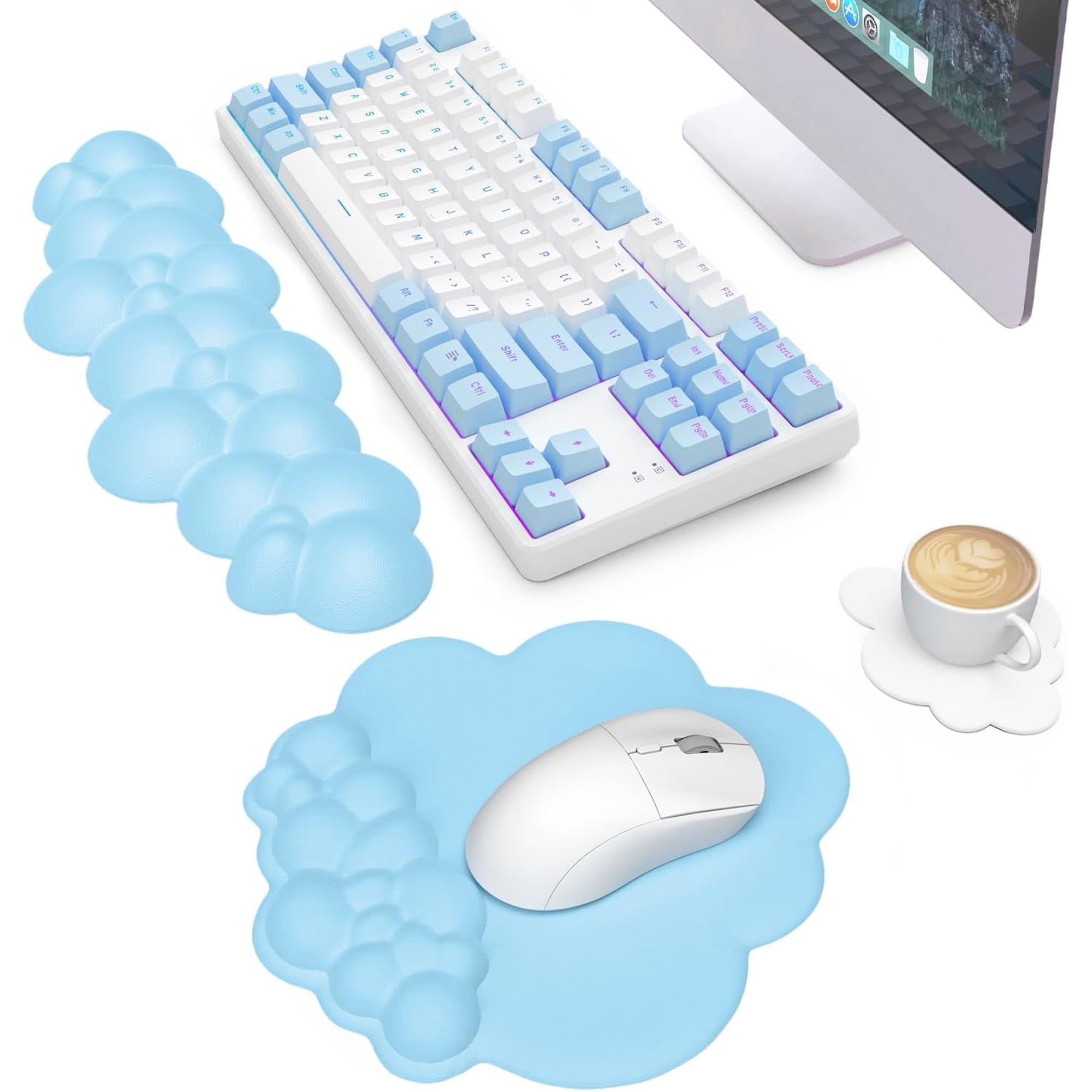 Manbasnake Memory Foam Keyboard Wrist Rest Set, Blue, 3 Count