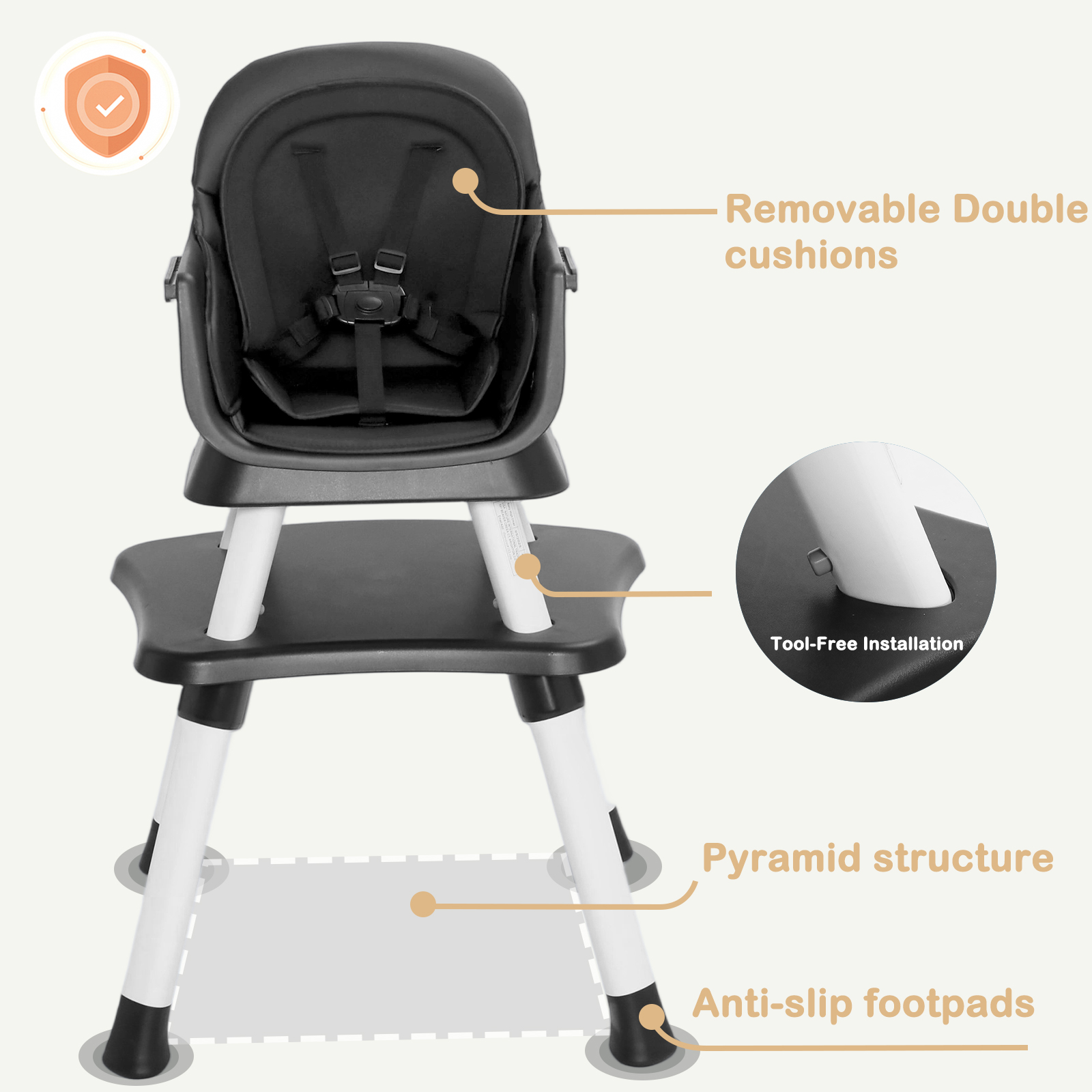 AILEEKISS 8-in-1 Baby High Chair, Toddler Booster Seat with Dishwasher-Safe Tray, Black
