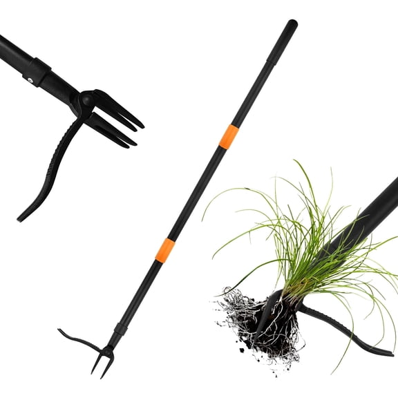 WICING 48"Stand-Up Weeder Tool with 4-Claw 1045 Steel Head & Stainless Steel Handle, Easily Removes Weeds Without Bending, Pulling, or Kneeling, Ideal for Garden & Lawn