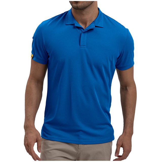 Besolor Mens Summer T-Shirt Collared Short Sleeve Button up Basic Tees Solid Color Workout Sports Athletic Tops
