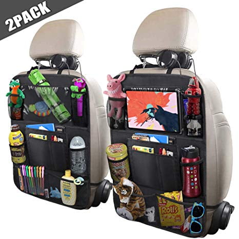 Car Back Seat Organiser Washable Kick Mats Car Backseat Organisers for Kids Baby Car Seat Organizer Protector with Toy/Bottles/Tissue Box/10 iPad Touch Screen Tablet Holder Storage