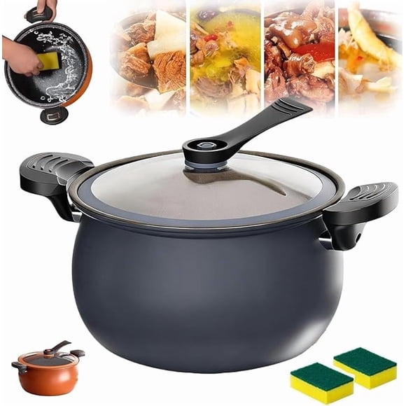 Multifunctional Large Capacity Non-Stick Pressure Cooker, 8 Qt Micro Pressure Cooker With Visible Transparent Glass Cover,Anti-Scalding Handle, Fast Cooking Pot For All Stovetops (B)
