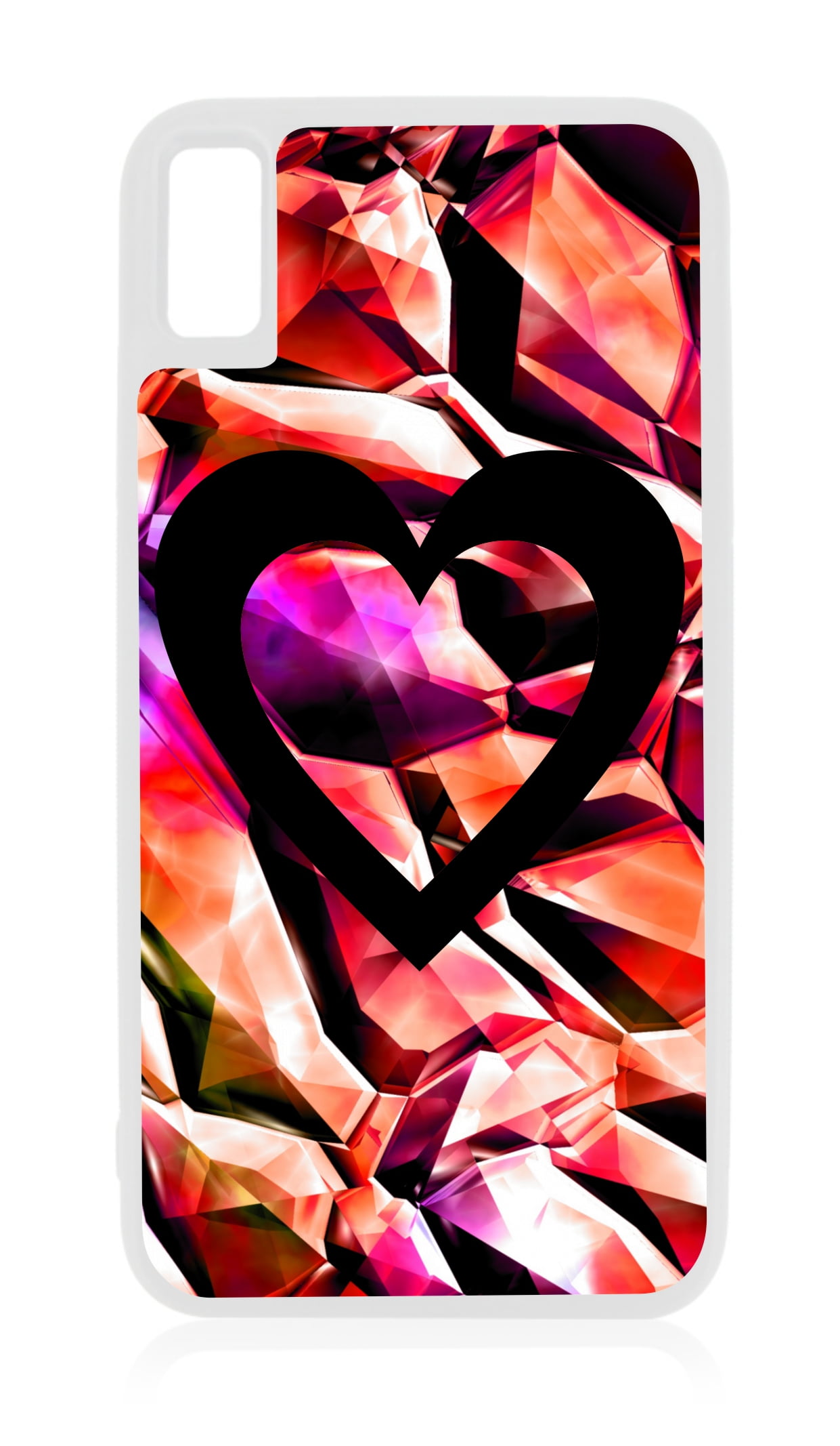 Heart on Gradiented Shards Flat Print Design White Rubber Case for