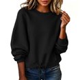 thumbnail image 3 of Women Drawstring Hem Sweatshirt Sevevn Crew Neck Drop Shoulder Relaxed Fit Fleece Fabric Long Sleeve Drawstring Hem Cropped For Casual Daily Wear, 3 of 9