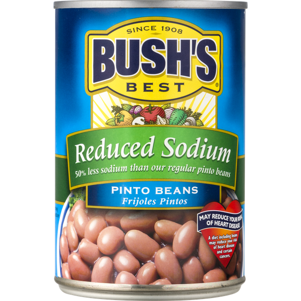BUSHS Reduced Sodium Pinto Beans Plant Based Protein Canned Pinto Beans