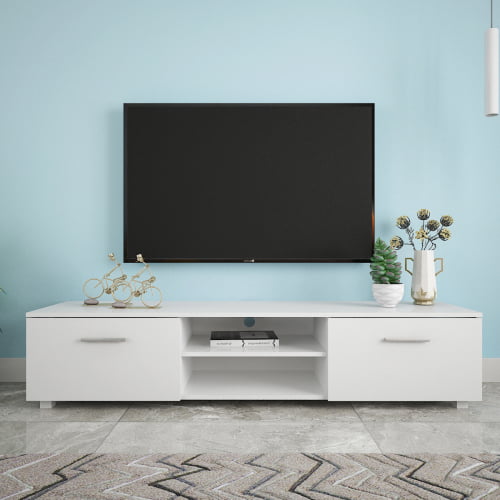 Black Sanery 63 TV Cabinet with 2 Drawers&Open Shelves High Gloss Entertainment Unit for TV with LED Light Modern Living Room Furniture 