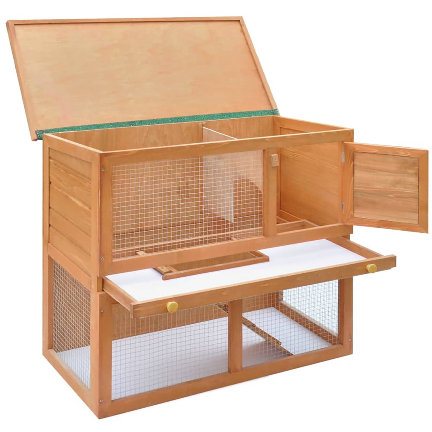 Pefilos 35" Wooden Two-Story Bunny Cage, Outdoor Rabbit Hutch with Run, 1 Door Small Animal House Pet Cage, Easy to Clean, Orange Pefilos 35" Wooden Two-Story Bunny Cage, Outdoor Rabbit Hutch with Run, 1 Door Small Animal House Pet Cage, Easy to Clean, Orange