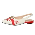thumbnail image 5 of Samdudou Dress Shoes for Women Closed Toe Pointed Front Slingback Flats Canvas Texture Elegant Botanical Embroidery Chunky Chain Link Hardware Office Evening Party Shoes, 5 of 9