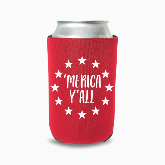 Patriotic Can Coolers, 'Merica Y'all, 4th of July, Memorial Day, Summer Coolies, USA Party Gift, Beer Sleeves (Red)
