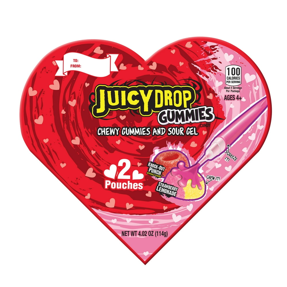 Juicy Drop Gummies Valentine Heart Candy Lollipop Box Card 4.02Oz