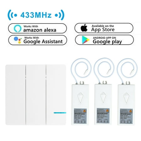 GREENCYCLE Smart Wifi Light Switch, Alexa Wall Smart Switch Phone Remote Control Lights and Appliances Wireless 3-way Wall Switch with 3x Receiver Compatible with Alexa, Google Home, Timing