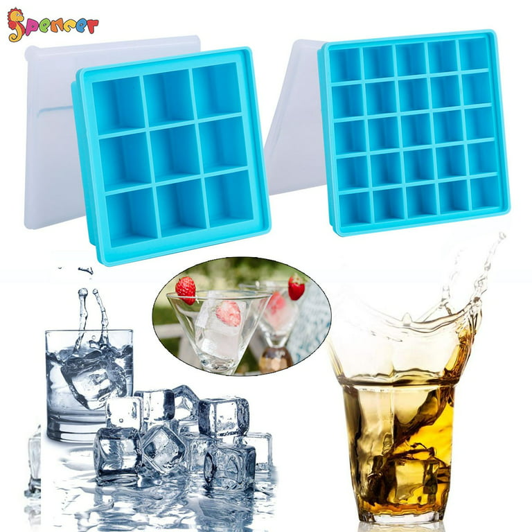 Spencer Silicone Small 1.1 Inch Ice Cube Trays with Lids for Freezer,  Reusable 25 Cavity Ice Cube Mold for Cocktails, Whiskey, Candy and More