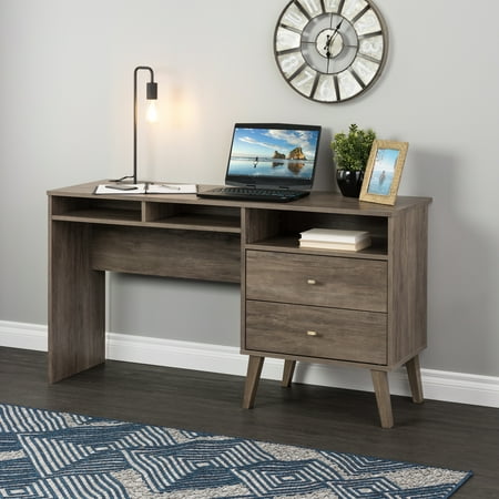 UPC: 0772398600628 | Prepac Milo Mid-Century Office Desk with 2 Drawers  18  D x 55  W x 29.5  H  Drifted Gray