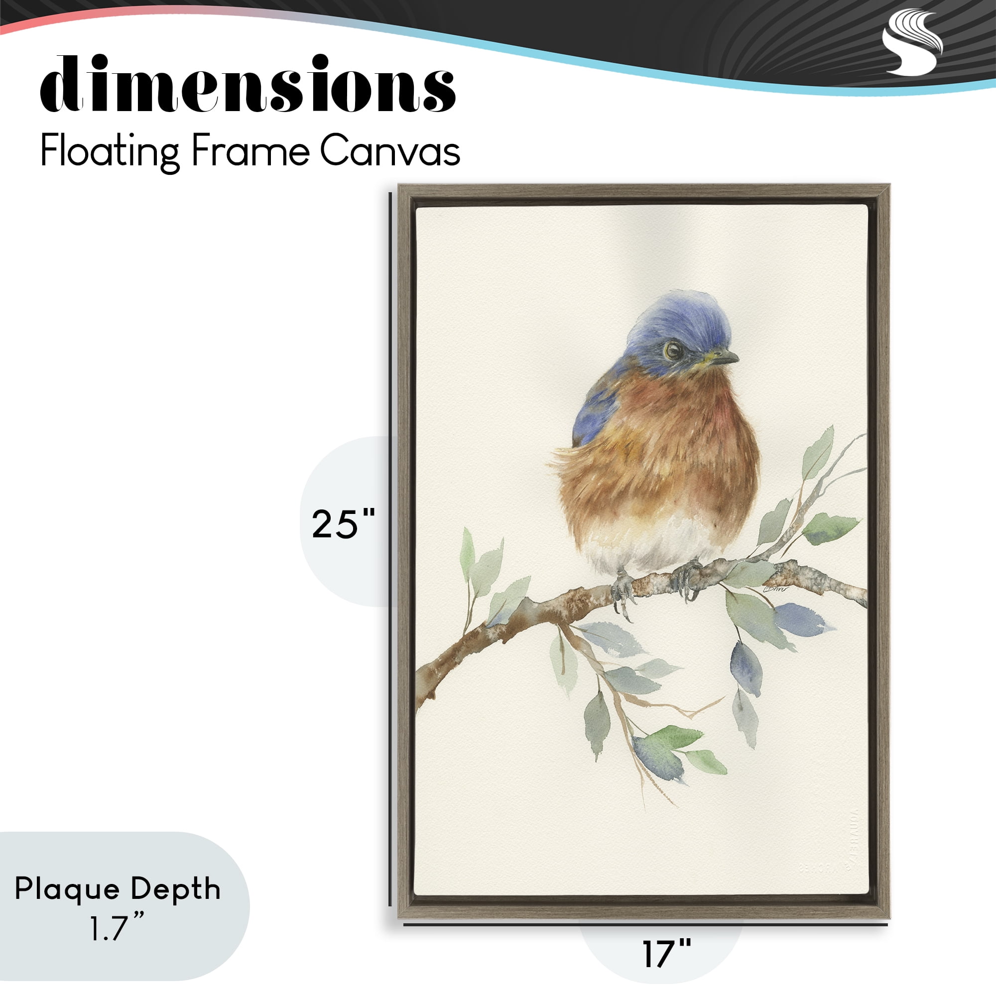 Stupell Industries Songbird Perched on Branch Brown Framed Floater Canvas Wall Art, design by Cady Driver