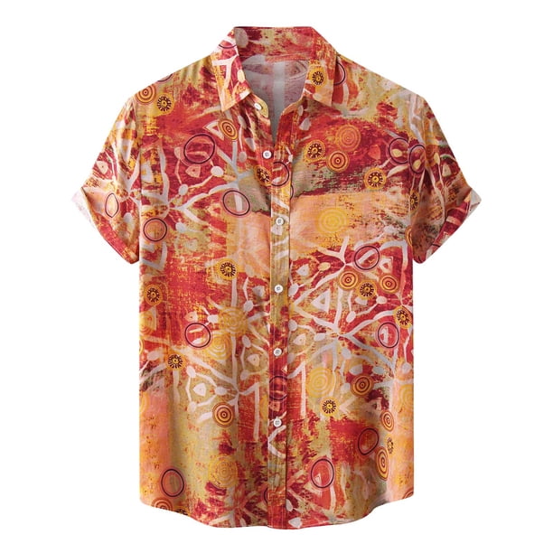 Hombres Casual Botones Playa Sin posicionamiento Estampado Turndown Camisa de manga corta Blusa Pompotops oipoqjl49520