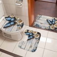 thumbnail image 5 of Spring Idyllic Bathroom Rugs Set White Daisy Blue Butterfly Wood Grain Non Slip Absorbent Soft Bath Mats 3 Piece Set with Bathroom Rug, U-Shaped Floor Mat, Toilet Seat Cover Large Size, 5 of 9