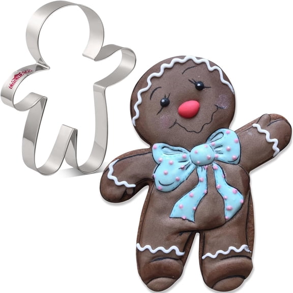 Christmas Waving Gingerbread Man Cookie Cutter - Extra Large: 4.2 x 5.6 inches - Stainless Steel