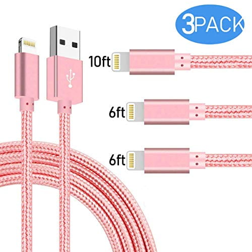 6FT 3Pack Charger Cable 6 Foot Braided Fast Charging Cords Long USB Cable Red Compatible with iPhone 11 Pro Max/X/XS/XR/8 Plus/7 Pus/ 6s Plus/5 SE/Pad Mini/Air