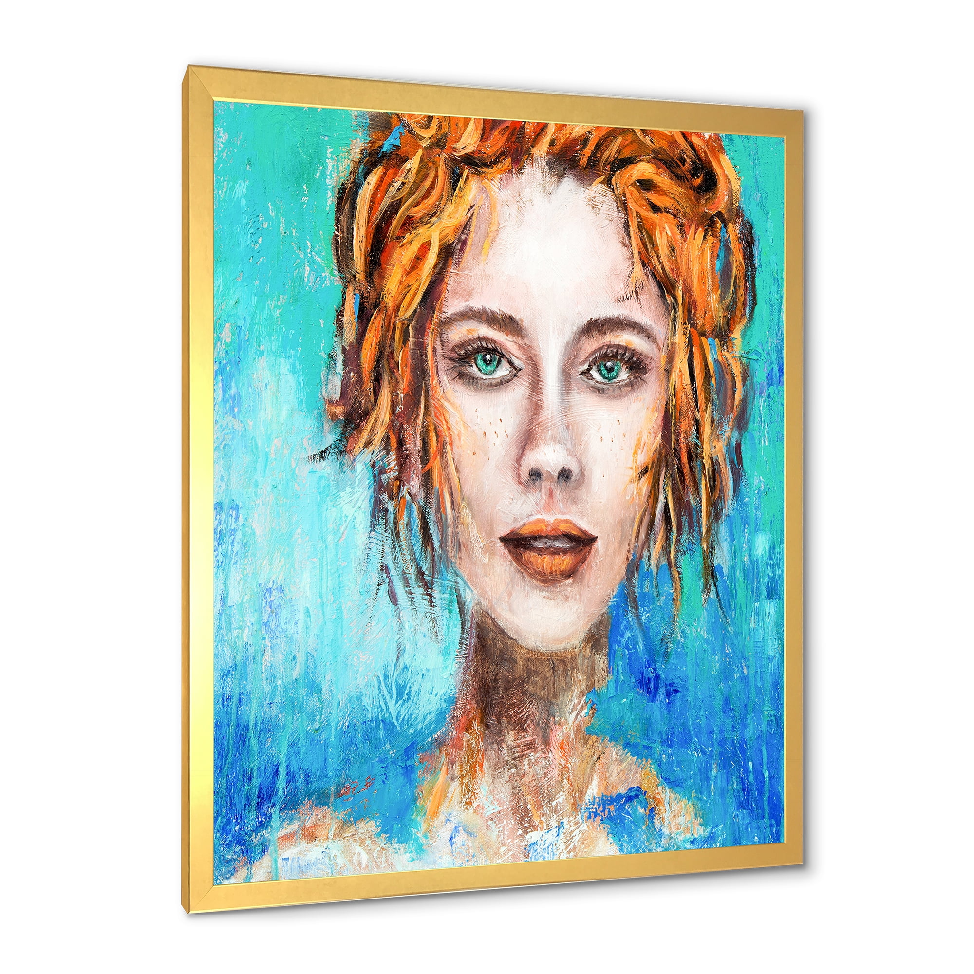 Designart 'A Woman Face With Red Hair And Green Eyes' Modern Framed Art Print