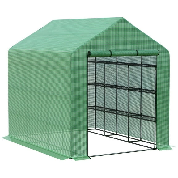 Outdoor Greenhouse with 18 Shelves and Roll-up Zipper Door, Portable Walk-in Greenhouse Garden Tent