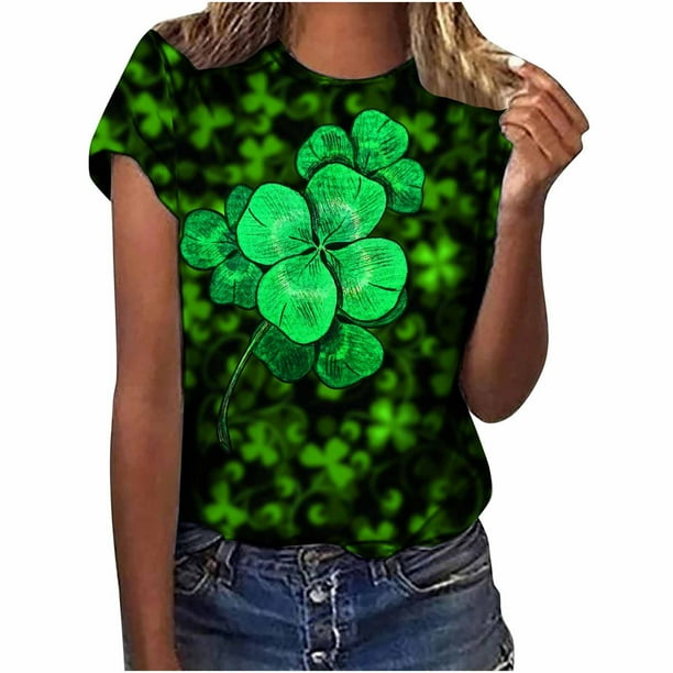 Tops a la moda para mujer, divertidas camisetas blancas holgadas informales con estampado del Día de San Patricio, camiseta con estampado de blusa Pompotops hfajkhk127420