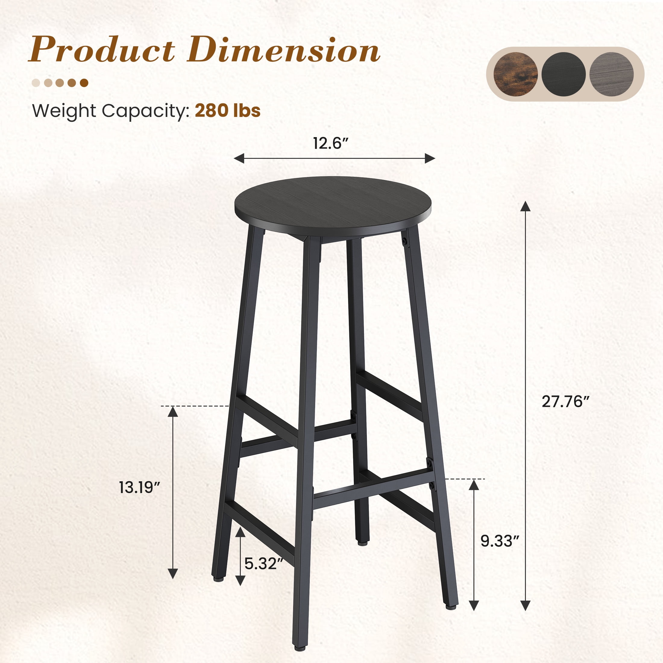 Gelloan Bar Stools, Barstools Set of 2,Counter Height Barstools,27.7" Bar Stools for Kitchen Island, Industrial Bar Chairs, for Dining Room, Kitchen, Bar,Black