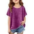 thumbnail image 3 of Bainana Loose Fit Summer Tshirt For Girls Solid Color Short Sleeve Crew Neck Tops Breathable Casual Little Girls Youth Kids School Holiday Dailywear Purple Size 15-16 Years, 3 of 7