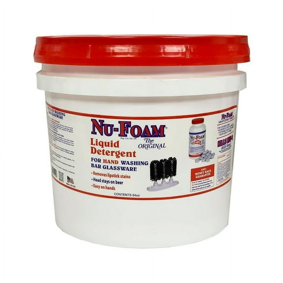 Nu-Foam Liquid Detergent for Bar Glassware – Original Streak-Free Solution - Hand Washing Bar, Tavern, Brewery Supplies - Spotless Serving Glasses - Concentrated - Easy On Hands - 3.5 Gallon Pail