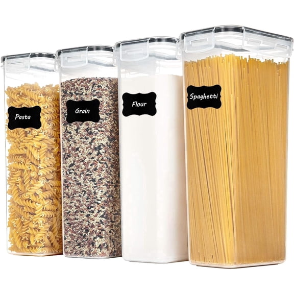 Shazo 4 Pack 2.8L Airtight Food Storage Containers with Lids – Spaghetti & Pasta Containers for Pantry Organization, BPA Free Kitchen Canisters for Cereal, Flour, Sugar, Rice & Dry Food Storage