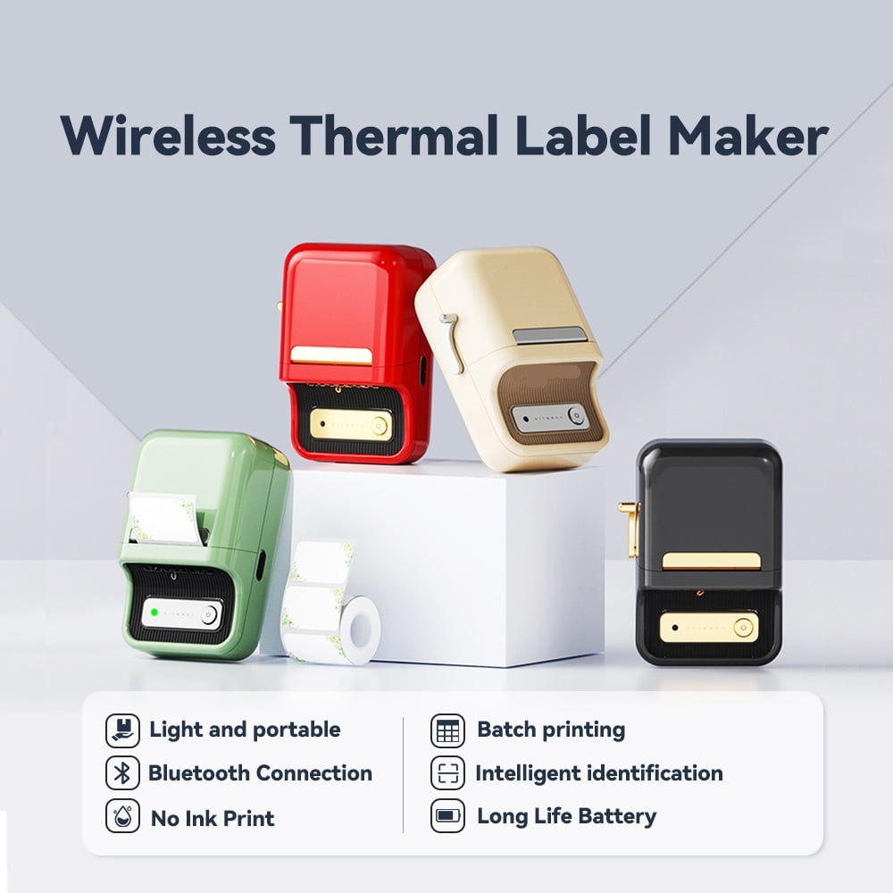 B21 Wireless Inkless Label Printer Barcode Label Printer Tag Notes Printing Paper Sticker Machine ,Fast-Drying Ink with Crisp Output