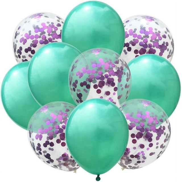 Nvzi 50 globos de confeti verdes y morados, globos de fiesta de cumpleaños premium de 12 pulgadas, globos a granel para despedida de soltera, decoración de fiesta de graduación