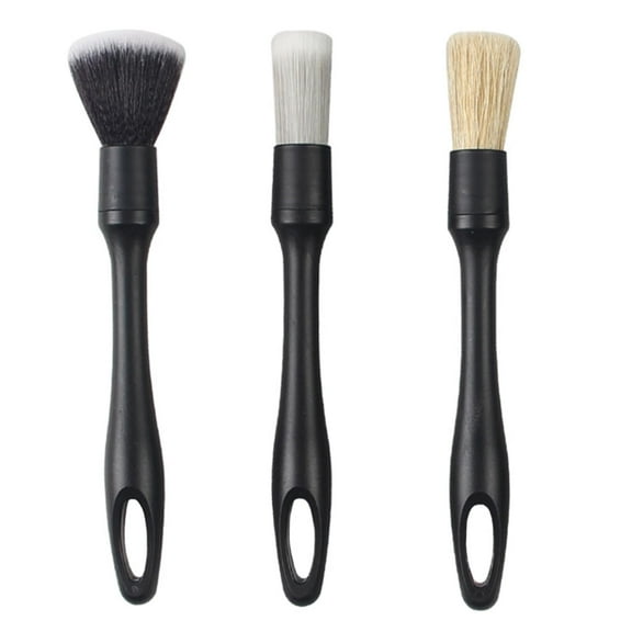 3 Pack Car Detailing Brush Set,Natural Boars Hair Ultra-Soft Cleaning Tool Auto Detail Brushes Kit for Clean Interior or Exterior,Dashboard,Air Vent,Leather Seats,Emblems,Tires,Engine Bay.