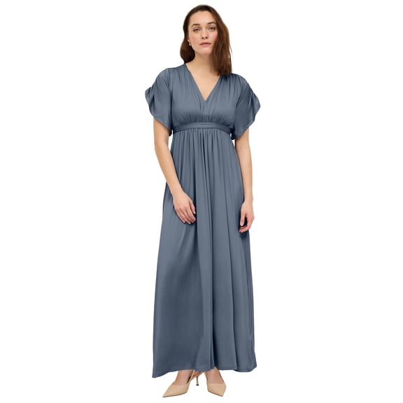 Ellos Plus Size Stretch Knit Fit And Flare Elbow-Length Sleeve Tie-Back Maxi Dress