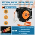 thumbnail image 4 of VEVOR Enrouleur de Rallonge Rétractable, 30 Pi, Cordon d'Alimentation Robuste 16AWG/3C SJTOW, avec Prise à Trois Raccords Éclairée, Disjoncteur 10 A, Homologué ETL, 4 of 9