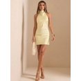 thumbnail image 5 of Womens Yellow Satin High Neck Mini Dress, Draped Backless Elegant Party Dress For Wedding Guest Or Birthday, 5 of 8