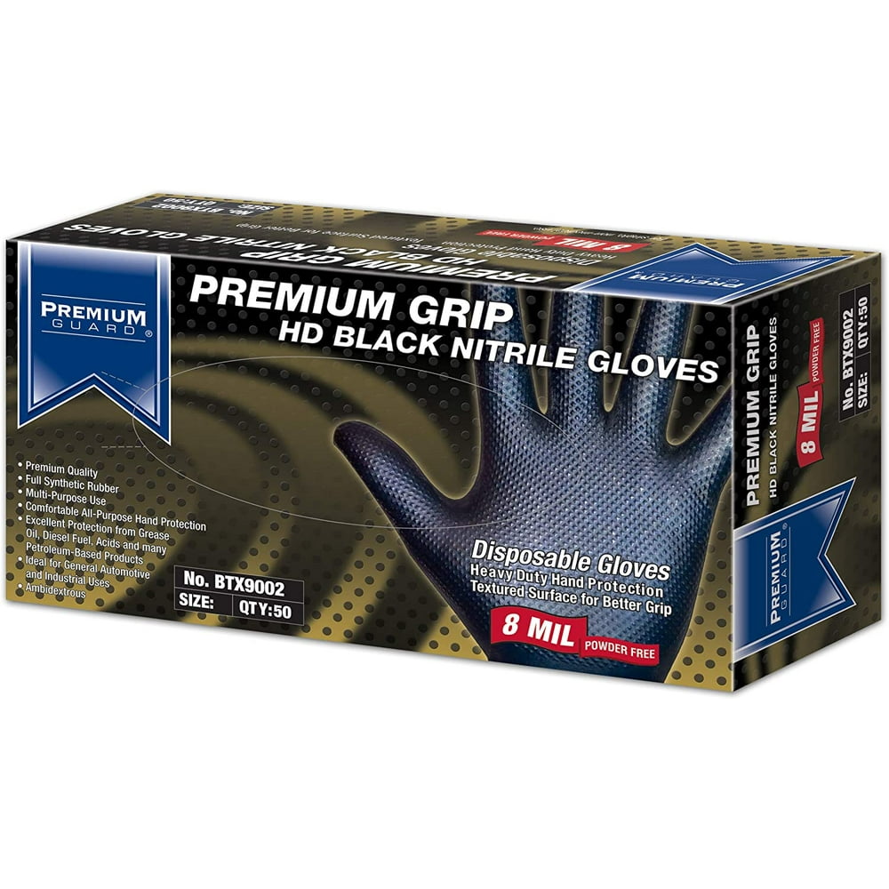 Premium Guard Heavy Duty Disposable Nitrile Gloves, Diamond Textured