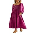 thumbnail image 1 of Robe Longue pour Femmes à Manches Longues, Encolure Carrée, Broderie Florale, Robe Évasée, 1 of 5