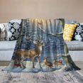 Chilfamy Deer Birds Snowy Forest Flannel Throw Blanket for Couch Sofa