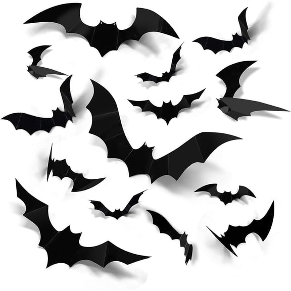 3D Halloween Black Bat & Spider Stickers Decor-Halloween Decorations PVC Wall Window Stickers Bat Stickers Outdoor Party Black Sticky Bats Home, Bat Stickers for Home, Window & Wall Decor(12-180pcs)