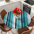 thumbnail image 2 of Teal Beige Round Fitted Table Cover Stripe Abstract Geometric Modern Art Waterproof Table Cloth with Elastic Edge Wipeable Tablecloth for Picnic Camping Party Fits 45"-54" Diameter, 2 of 8