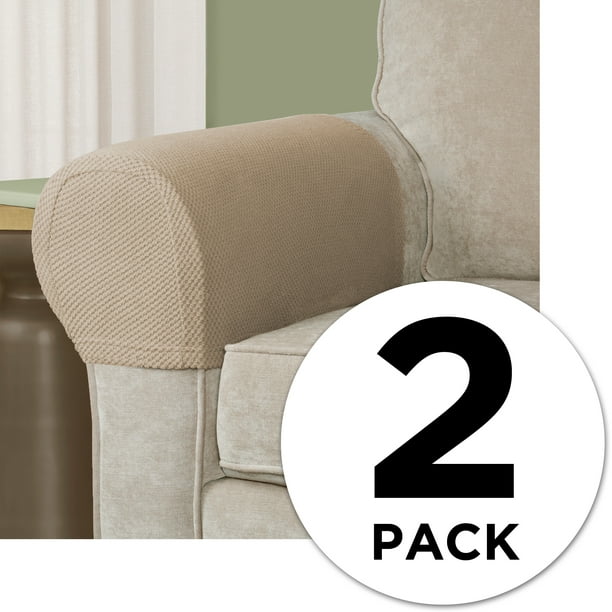Mainstays Pixel 2 Piece Stretch Armrest Slipcover Sand Com - Patio Furniture Armrest Covers