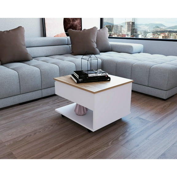 Lift Top Coffee Table In Multicolor, Concealed Storage Space, Wheels, 21.6" W X 19.6" D Table, One Shelf, Storage, 19.6