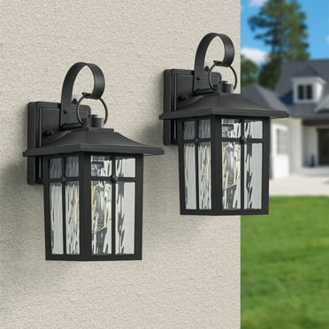 Maxax 2 Pack Dusk to Dawn Outdoor Wall Lights, Exterior Light Fixtures Wall Mount with Ripple Glass, Waterproof Black Porch Lights, Outside Wall Lantern for Entryway, Garage, Patio
