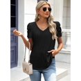 thumbnail image 4 of Womens Summer Shirt V Neck Casual Tshirts Puff Sleeve Tops for Women Trendy Tunic Solid Color, 4 of 6